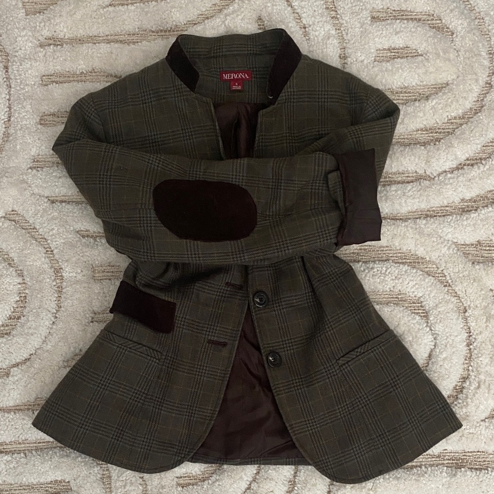 Merona Olive Plaid Jacket with Dark Brown Accents